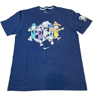 Nike Milwaukee Brewers T Shirt Mens Large Blue Famous Racing Sausages MLB